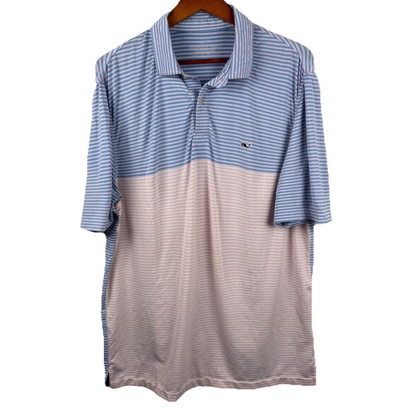 Vineyard vines men Large polo blue Pink Striped short sleeve lightweight Stretch - Picture 2 of 8